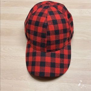 NWOT Women Adjustable Baseball Hat Red/Black Plaid